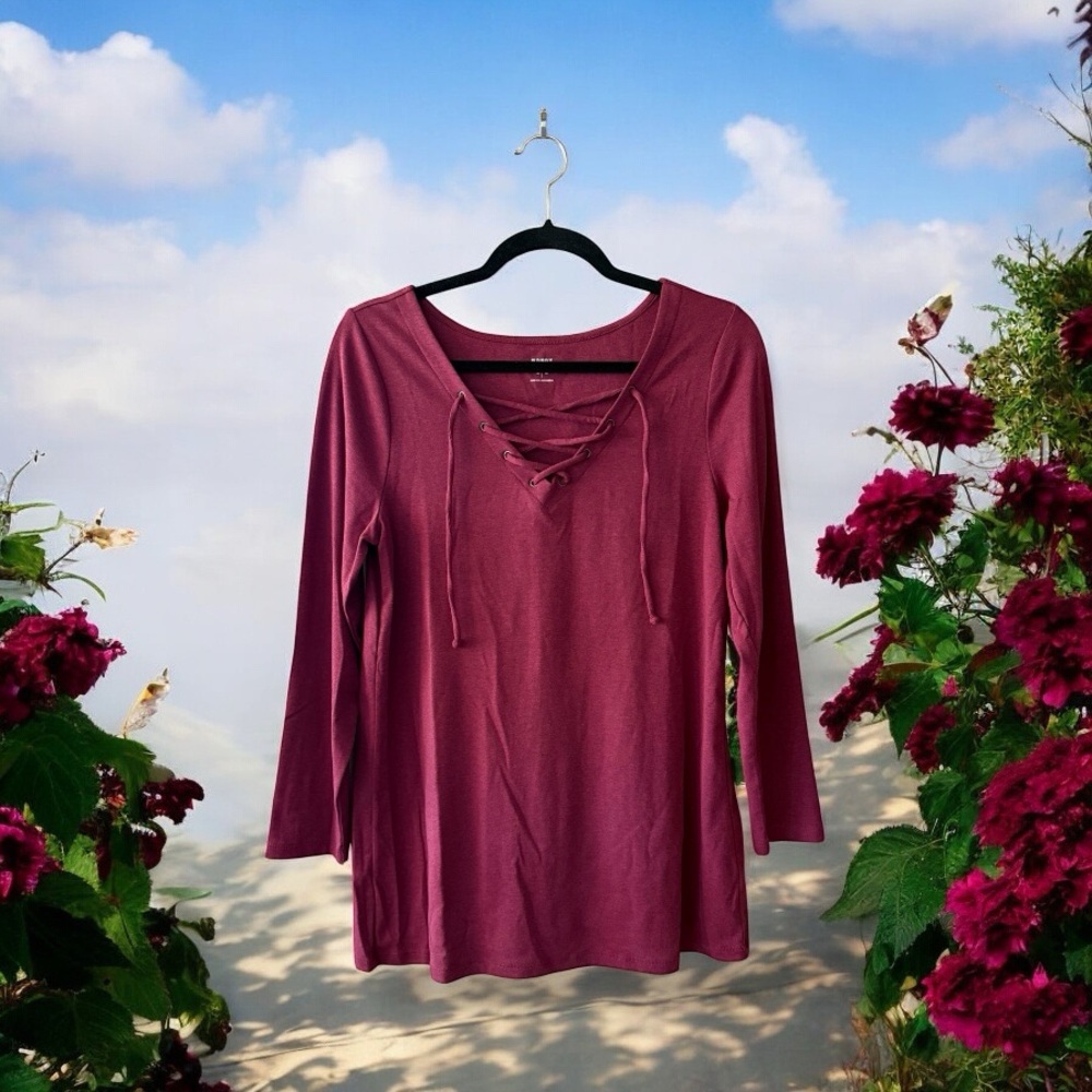 Old Navy Burgundy Lace-Up T-Shirt